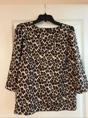 Ann Taylor Leopard Print V-Neck Tunic Top
